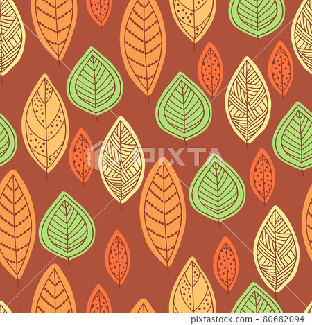 Colorful autumn leaves pattern cartoon vector. Fall seamless background 80682094