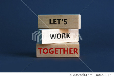 Work together symbol. Wooden blocks with words Let is work together on beautiful grey background. Business, let is work together concept. Copy space. 80682242