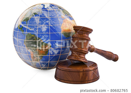 Wooden Gavel with Earth Globe, 3D rendering 80682765