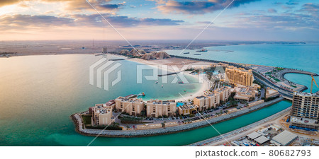 Panoramic view at Marjan Island in Ras al Khaimah emirate in the UAE aerial view 80682793