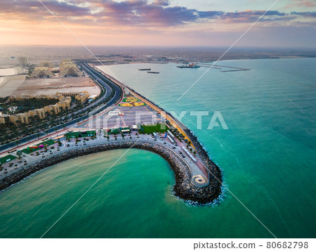 Marjan Island in Ras al Khaimah emirate in the UAE aerial view 80682798