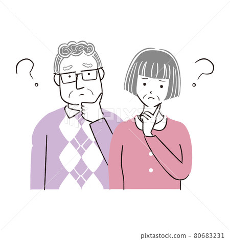 Handwritten line art color illustration Senior men and women question question Handwritten line art color illustration Senior men and women question question 80683231