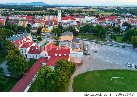 Aerial view of small tpwn in Europe 80683548