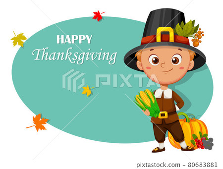 Happy Thanksgiving Day. Cute little pilgrim boy Happy Thanksgiving Day. Cute little pilgrim boy 80683881