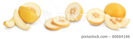 Melon isolated on white background with full depth of field. Set or collection Melon isolated on white background with full depth of field. Set or collection 80684186