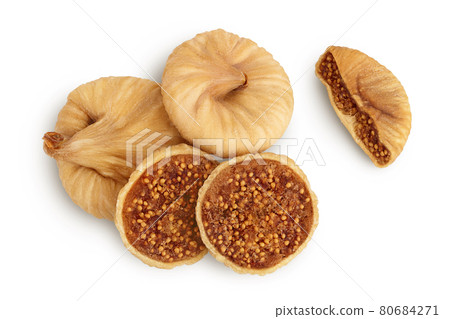 dried fig isolated on white background with clipping path and full depth of field. Top view. Flat lay 80684271