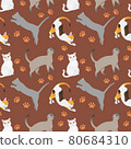 Seamless pattern with cat breeds. Brown bg 80684310