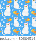 Seamless pattern with white cat and goldfish. 80684514