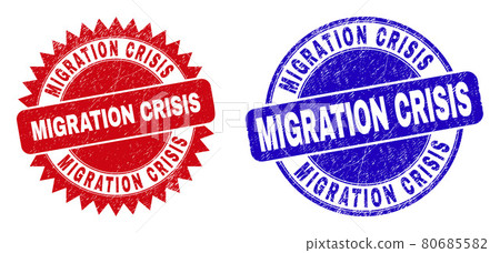 MIGRATION CRISIS Rounded and Rosette Stamp Seals with Unclean Texture 80685582