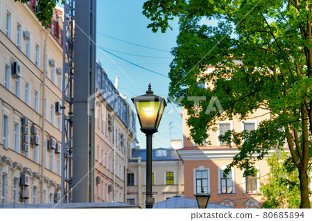 Beautiful vintage street lamp on the street of St. Petersburg Beautiful vintage street lamp on the street of St. Petersburg 80685894