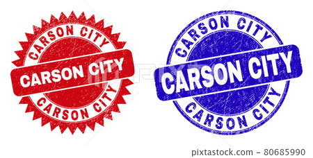 CARSON CITY Round and Rosette Stamps with Grunged Style CARSON CITY Round and Rosette Stamps with Grunged Style 80685990