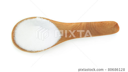 Top view of Sodium Bicarbonate in wooden spoon isolated on white background Top view of Sodium Bicarbonate in wooden spoon isolated on white background 80686128