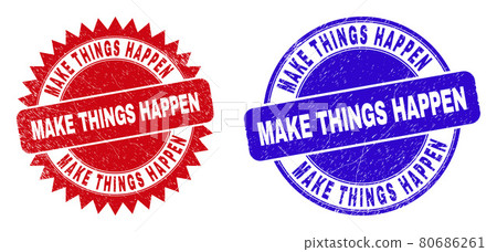 MAKE THINGS HAPPEN Rounded and Rosette Stamp Seals with Grunge Texture 80686261