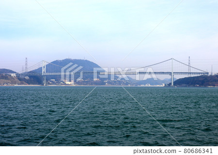Kanmon Bridge seen from the Kanmon Strait (toward Hinoyama Park) 80686341