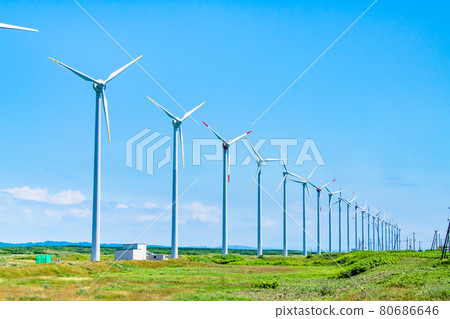 Windmills at the Otonrui Wind Power Plant in the Sarobetsu Wilderness, Horonobe-cho, Hokkaido Windmills at the Otonrui Wind Power Plant in the Sarobetsu Wilderness, Horonobe-cho, Hokkaido 80686646