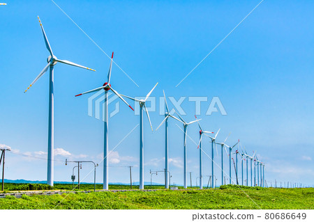 Windmills at the Otonrui Wind Power Plant in the Sarobetsu Wilderness, Horonobe-cho, Hokkaido Windmills at the Otonrui Wind Power Plant in the Sarobetsu Wilderness, Horonobe-cho, Hokkaido 80686649