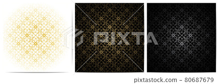Set of abstract geometric seamless pattern with golden lines luxury of black,white,and gold background 80687679