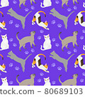 Seamless pattern with cat breeds. Purple bg 80689103