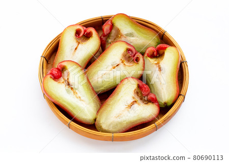 Fresh rose apple in bamboo basket on white background. 80690113