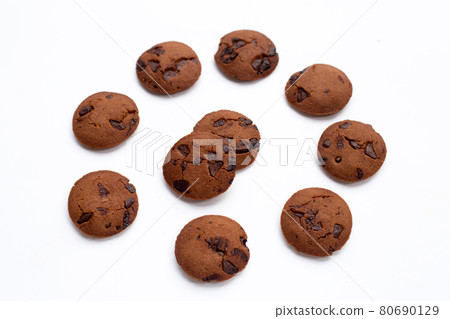 Chocolate chip cookies on white background. 80690129