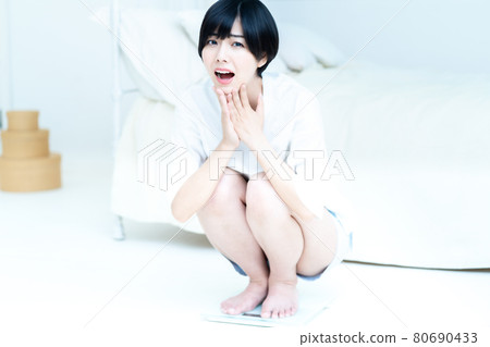 A woman who weighs and is shocked 80690433