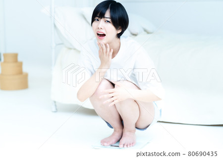 A woman who weighs and is shocked A woman who weighs and is shocked 80690435