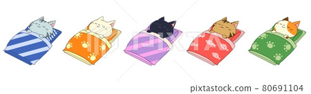 Illustration of a cat sleeping on a futon Illustration of a cat sleeping on a futon 80691104