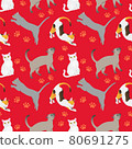 Seamless pattern with cat breeds. Red bg 80691275