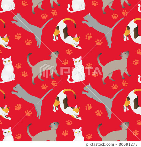 Seamless pattern with cat breeds. Red bg Seamless pattern with cat breeds. Red bg 80691275
