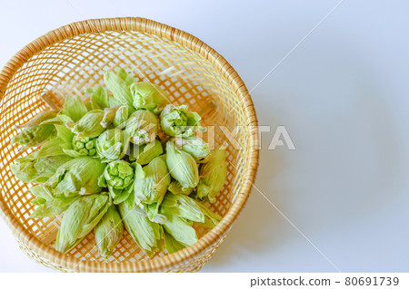 Fukinotou in a bamboo basket 80691739