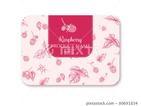 Raspberry. Ripe berries on branch. Template for product label 80691834