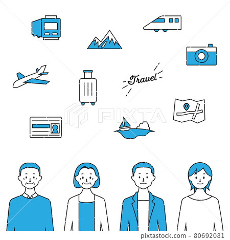 旅行插圖/人物和圖標集（白色背景/矢量/剪紙） 80692081