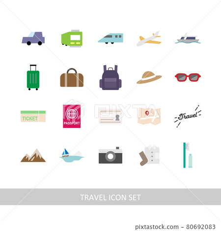 旅行插圖圖標集（白色背景、矢量、裁剪） 80692083