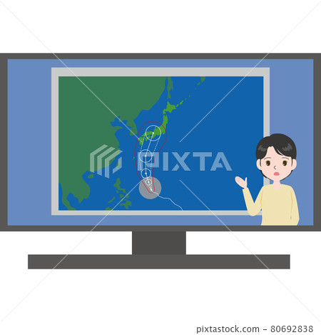 Illustration of a TV showing a woman telling weather information Illustration of a TV showing a woman telling weather information 80692838