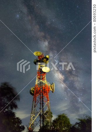 Milky Way and Telecommunication station. 80693250