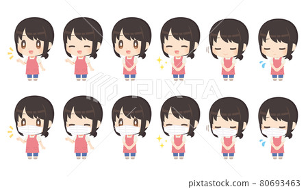 Illustration set of a housewife with a mask Illustration set of a housewife with a mask 80693463