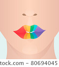 lgbt flag painted on lips close up 80694045