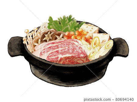 用水彩筆繪製的壽喜燒插圖 80694140