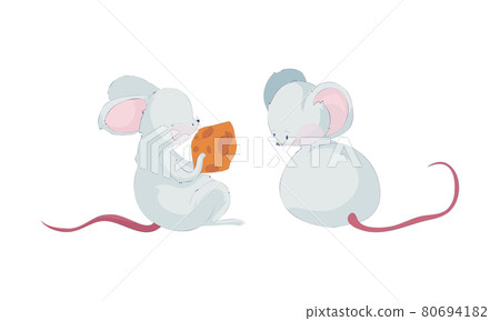 Cartoon Mouse Character with Long Pink Tail Holding Cheese Slab and Sitting Vector Set Cartoon Mouse Character with Long Pink Tail Holding Cheese Slab and Sitting Vector Set 80694182