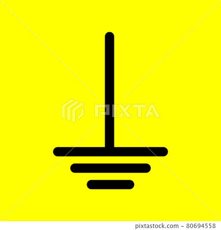 Ground icon, sign. Electrical symbol isolated on yellow background. ESD, EPA. Common ground point. Electrostatic protected area. Vector Illustration. EPS10. 80694558