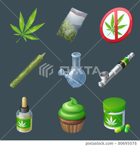 Set of cannabis production and equipment icons 80695078