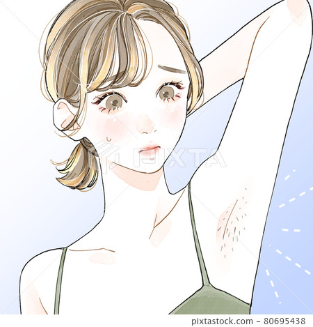 Woman suffering from armpit hair (with background) 80695438