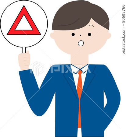 Image illustration of a young businessman holding a triangle mark Image illustration of a young businessman holding a triangle mark 80695766