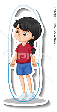 Cartoon character sticker with a girl jumping rope Cartoon character sticker with a girl jumping rope 80696000