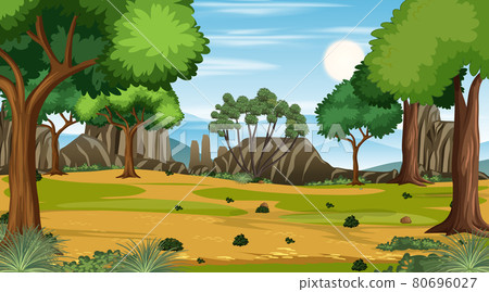 Forest scene with various forest trees 80696027