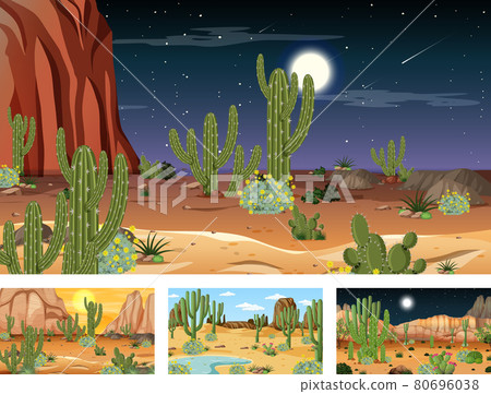 Different desert forest landscape scenes with various desert plants Different desert forest landscape scenes with various desert plants 80696038