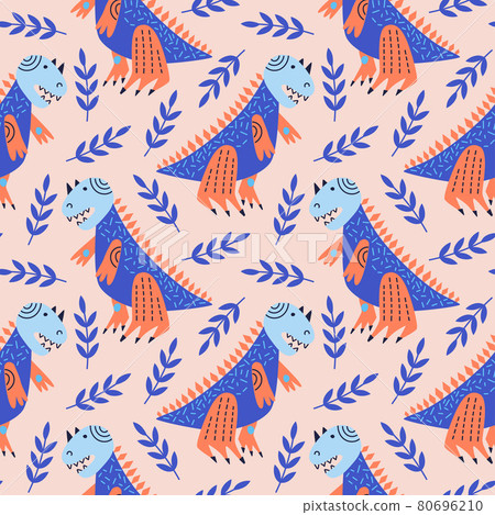 Vector illustration of seamless pattern with dinosaur. 80696210