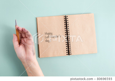Dirty left hand after writing. Left hander's day concept. 80696593