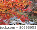 Autumn leaves and clear stream of Okutsu valley 80696953