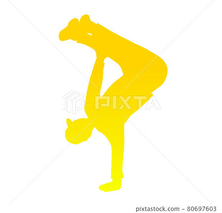 單手倒立霹靂舞剪影(黃色) 單手倒立霹靂舞剪影(黃色) 80697603